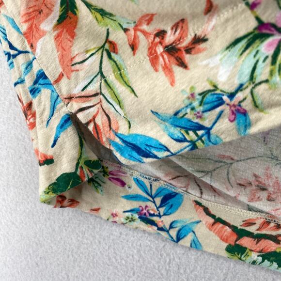 LANDS END Top Womens L 14-16 Floral Beach Blouse 3/4 Sleeve Linen Blend Cream - Picture 7 of 11